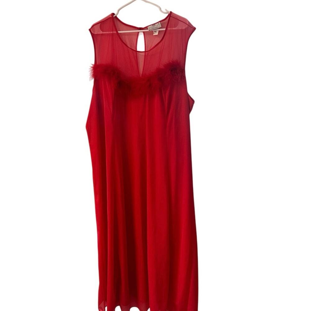 Linda Karen Intimates RED slip gown beautiful soft feathers Valentines